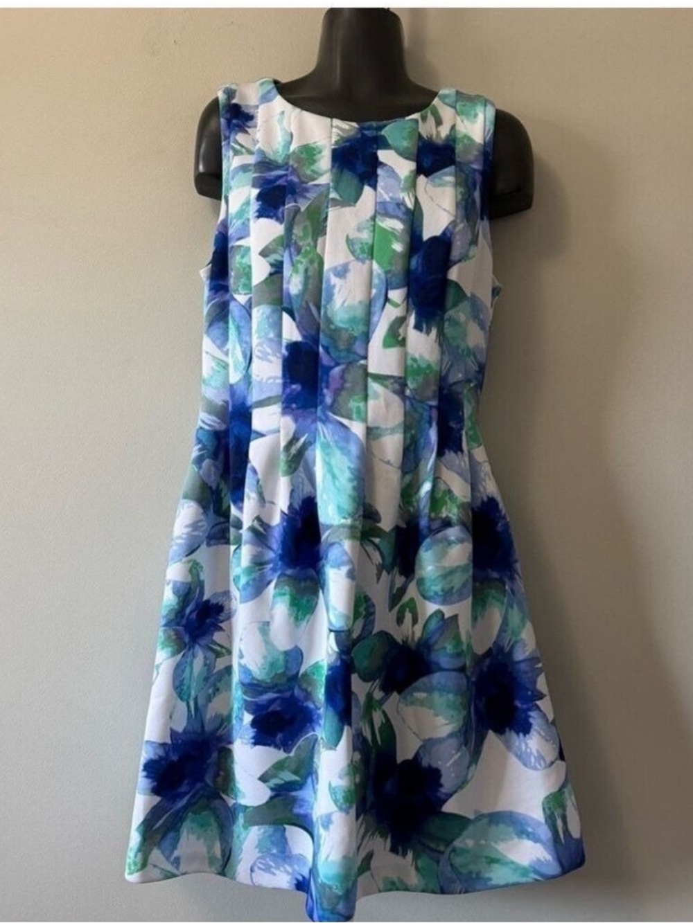 Vince Camuto Blue and Green Floral Midi Dress Size 10
